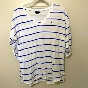 Nautica XL Women's Striped V- Neck 3/4 Length Sleeve T-Shirt